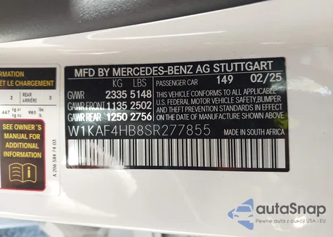 2025 Mercedes-Benz C 300 из США, поврежденный, VIN W1KAF4HB8SR277855